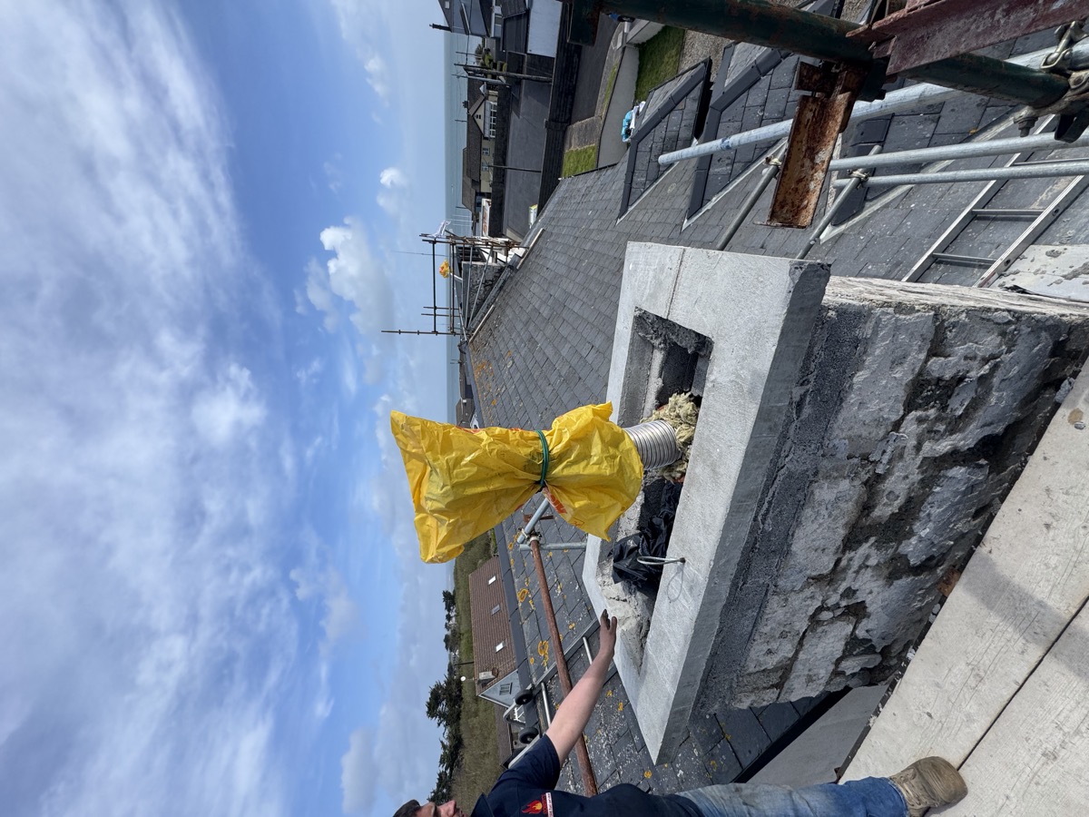 Chimney repair from scaffolding