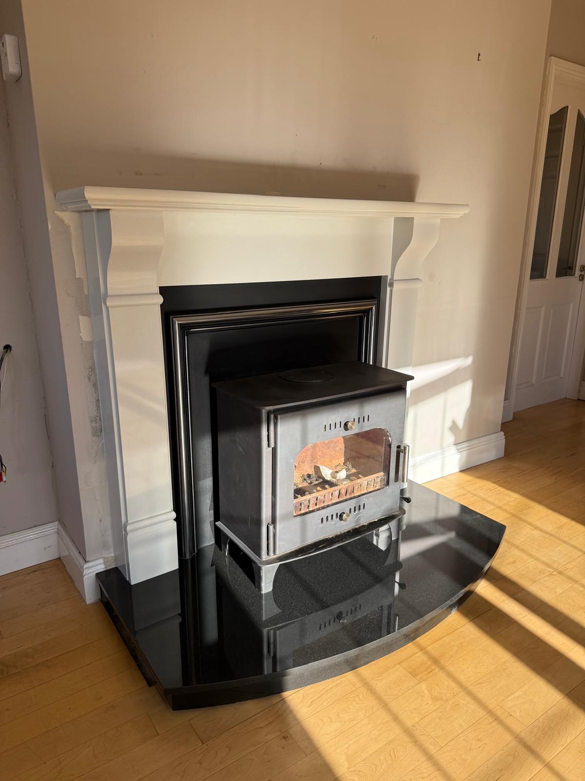 Stove installation in sunlit living room